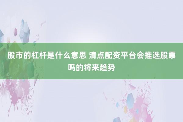 股市的杠杆是什么意思 清点配资平台会推选股票吗的将来趋势